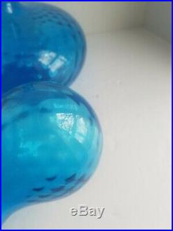 Aqua Blue Glass Decanter EMPOLI Genie Bottle Wavy With Stopper Vintage Mid Century