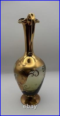 Art Deco Bohemia Glass Decanter with Stopper Czech Republic Vintage 9.8