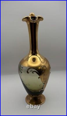 Art Deco Bohemia Glass Decanter with Stopper Czech Republic Vintage 9.8