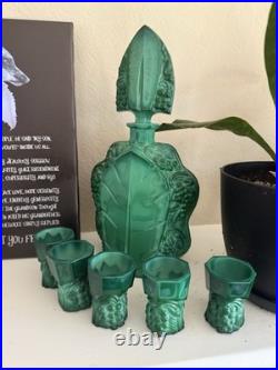 Art Deco Bohemian Malachite Glass Decanter Set Czech Vintage Very Old