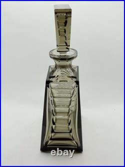 Art Deco Czech Moser Style Cut Smoke Glass Decanter & Shot Glass Set