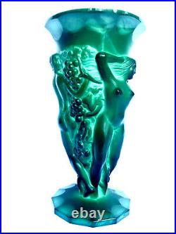 Art Deco Era Malachite Glass Hoffman & Schlevogt Grape Harvest Bacchantes Vase