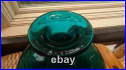 Art Glass Decanter teal teardrop stopper VTG MCM Blown Glass