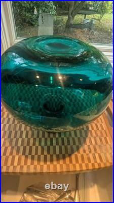 Art Glass Decanter teal teardrop stopper VTG MCM Blown Glass