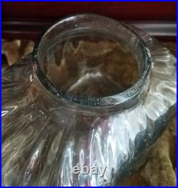 Artisan Ribbed Bubble Glass Decanter, Mercury Glass Stopper, Vintage 80s Mexico