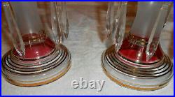 BEAUTIFUL Pair BOHEMIAN Vintage Mantle LUSTERS Cranberry With Gold Trim & Prisms