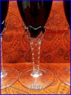 BEAUTIFUL VINTAGE 50s EMPOLI AMETHYST BLOWN GLASS DECANTER CHAMPAGNE WINE FLUTES