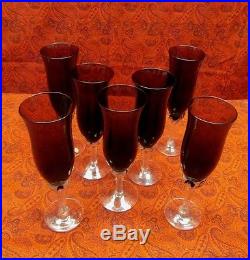 BEAUTIFUL VINTAGE 50s EMPOLI AMETHYST BLOWN GLASS DECANTER CHAMPAGNE WINE FLUTES