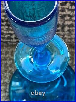 BLENKO MCM Rare EUC Shot Glass Decanter Wayne Husted Vintage Blue Turquoise