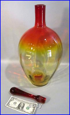 BLENKO Mid Century Art Glass # 6951 Tangerine BIG 24 Decanter Bottle JOEL MYERS