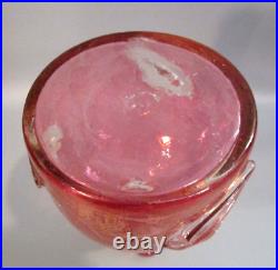 BLENKO Mid Century Art Glass Cranberry Crackle LEAF 11.5 Genie Bottle Decanter