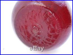 BLENKO VINTAGE RUBY RED CRACKLE GLASS DECANTER ART with STOPPER 19 (12D)