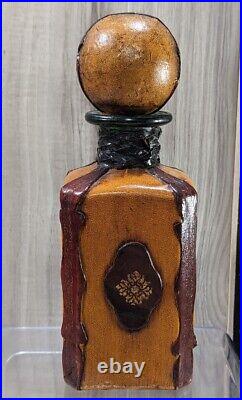 BOURBON ROOM Vintage Italian Leather Wrapped Glass Decanter Bottle VIKINGS