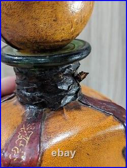 BOURBON ROOM Vintage Italian Leather Wrapped Glass Decanter Bottle VIKINGS