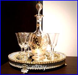 Baccarat Decanter & Glass 6 Sets Extremely Rare Gold Color Old Baccarat Vintage