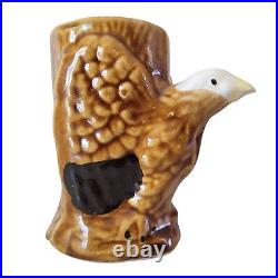 Bald Eagle on Rattle Snake Liquor Decanter and 6 Cups Vintage FLAWS Ceramic
