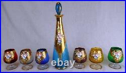 Beautiful Antique Vintage Bohemian Gold Glass Cordial SetDecanter & 6 Glasses