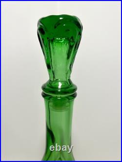 Beautiful GREEN EMPOLI DECANTER Vintage Glass Diamond Cut Marked MADE IN ITALY