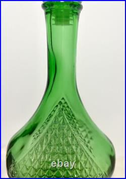 Beautiful GREEN EMPOLI DECANTER Vintage Glass Diamond Cut Marked MADE IN ITALY