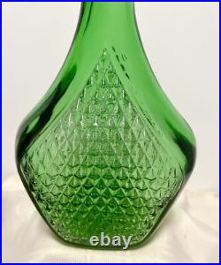 Beautiful GREEN EMPOLI DECANTER Vintage Glass Diamond Cut Marked MADE IN ITALY