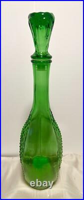Beautiful GREEN EMPOLI DECANTER Vintage Glass Diamond Cut Marked MADE IN ITALY