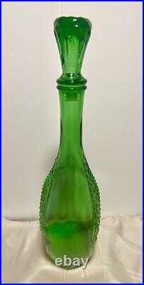 Beautiful GREEN EMPOLI DECANTER Vintage Glass Diamond Cut Marked MADE IN ITALY