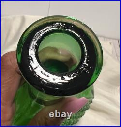 Beautiful GREEN EMPOLI DECANTER Vintage Glass Diamond Cut Marked MADE IN ITALY