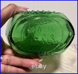 Beautiful GREEN EMPOLI DECANTER Vintage Glass Diamond Cut Marked MADE IN ITALY