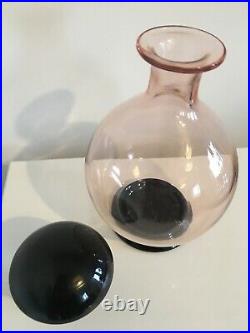 Beautiful Rare Design Vintage MID Century Glass Decanter Pink & Black Carafe Jug