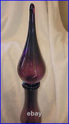 Beautiful VTG XL Empoli Purple Amethyst Glass Genie Bottle Decanter w Stopper