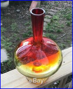 Beautiful Vintage Blenko Glass 6212 Tangerine Amberina Pedestal Vase Decanter