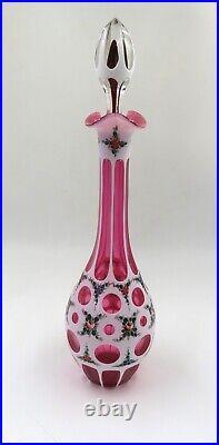 Beautiful Vintage Bohemian Cut To Clear Hand Painted Case Glass 15 Carafe