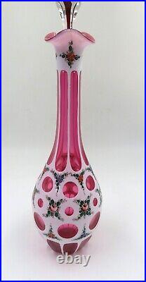 Beautiful Vintage Bohemian Cut To Clear Hand Painted Case Glass 15 Carafe