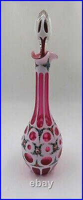 Beautiful Vintage Bohemian Cut To Clear Hand Painted Case Glass 15 Carafe