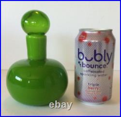 Beautiful Vintage Murano Green Bubble Glass 6 1/4 Decanter w Clear Stopper