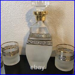 Beautiful vintage decanter set With Frosted Glass And Gold Accent? S