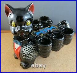 Betson's Black Cat Pottery Decanter Bar Bottle Figurine WithShot Cup Mugs Barware