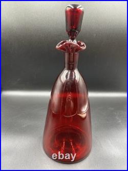 Blenko # 519 Glass Decanter Ruby Red Vintage Original Stopper Rare