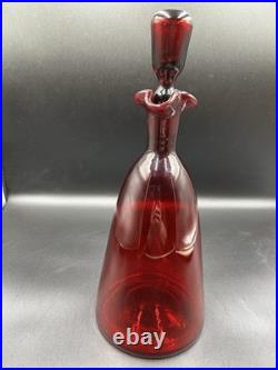 Blenko # 519 Glass Decanter Ruby Red Vintage Original Stopper Rare