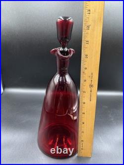 Blenko # 519 Glass Decanter Ruby Red Vintage Original Stopper Rare