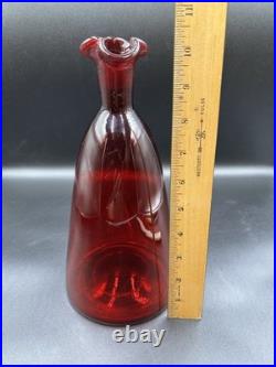 Blenko # 519 Glass Decanter Ruby Red Vintage Original Stopper Rare