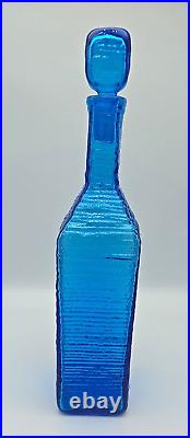 Blenko 6225S Glass Decanter with Stopper Turquoise Blue Ribbed Strata VTG 14.25