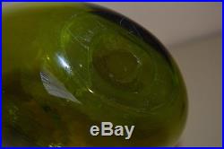 Blenko #6822 Olive Green Spiral 18 Decanter with Stopper & Sticker Vintage 1968
