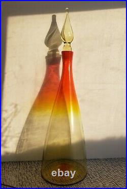 Blenko #920 LARGE Tangerine Amberina orange Glass Decanter Vase Vintage clear