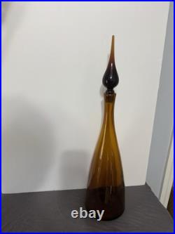 Blenko 920L Vintage Glass Decanter Amber Genie Bottle, 23 withsticker