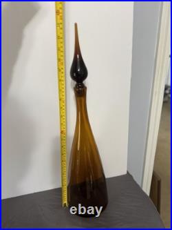 Blenko 920L Vintage Glass Decanter Amber Genie Bottle, 23 withsticker