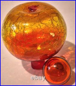 Blenko Art Decanter Tangerine Crackle Blown Glass 636s Wayne Husted 1965 Vintage