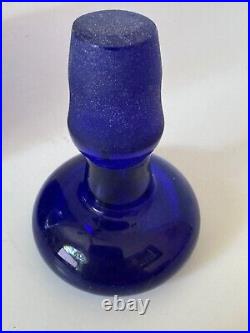 Blenko Crackle Glass Cobalt Blue Decanter with Stopper Label Minty Vintage