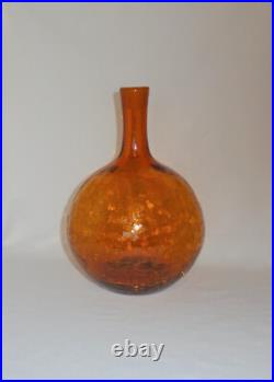 Blenko Crackle Glass Decanter #6533 Honey Joel Myers 1965 Vintage Art Glass