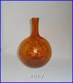 Blenko Crackle Glass Decanter #6533 Honey Joel Myers 1965 Vintage Art Glass